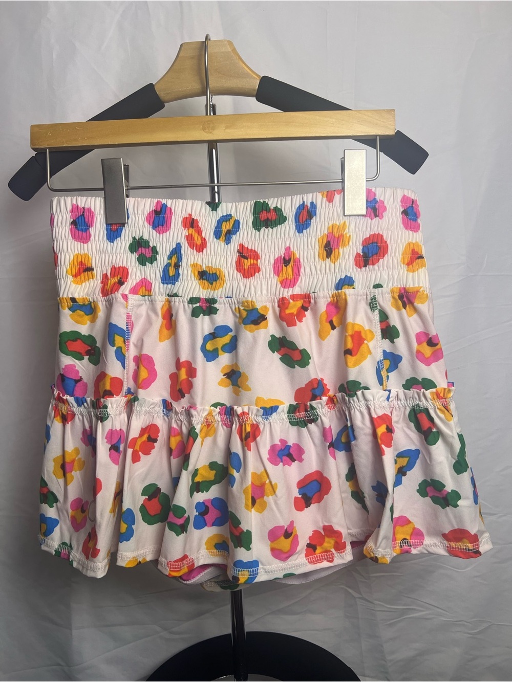 The Bubble Colorful Neon Abstract Animal Print Tiered Performance Tennis Skort L